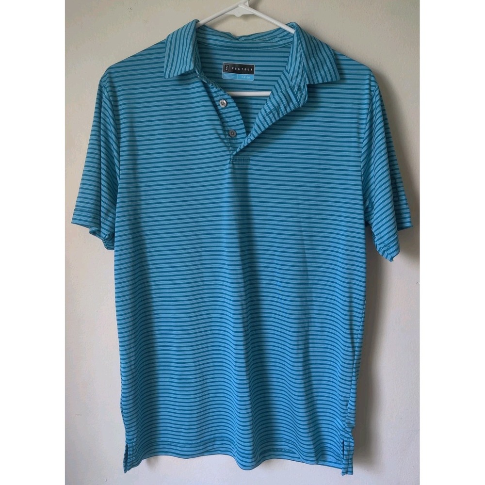 PGA Tour Polo Men's UV Sun Protection Short Sleeve Blue Striped Size Small